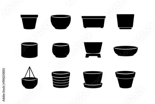 Icon filled holder home pot plant accessory compact simple flat vector generation