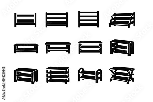 Icon shoe compact storage furniture geometry image silhouette simple vector frame interior