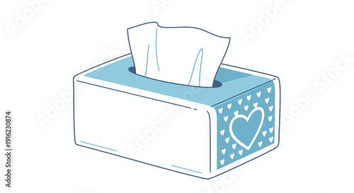 Delicate tissue box adorned with soothing blue hues and a heartwarming array of tiny hearts