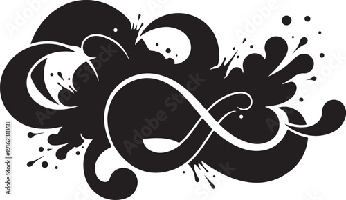 Abstract Black and White Swirling Ink Splash Art Design