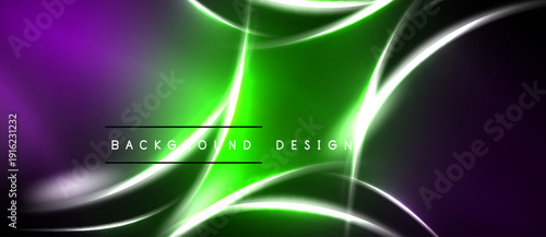 Vibrant neon lines create abstract background. Purple, green hues dominate design, offering dynamic visual experience.