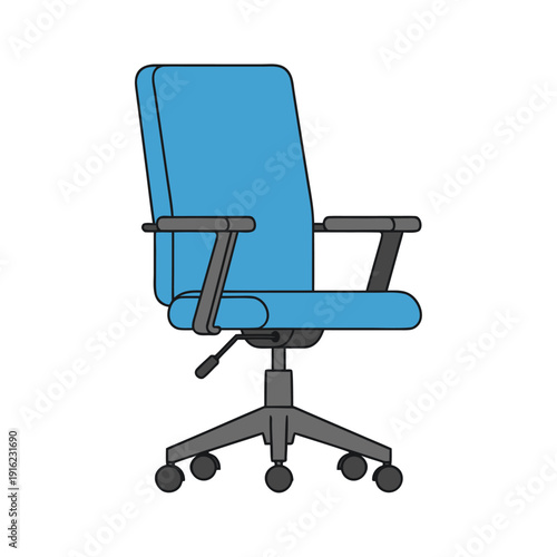 Ergonomic blue office chair with adjustable armrests and wheels on white background for modern workspace comfort
