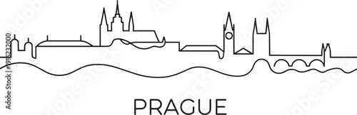 Prague skyline line art illustration featuring historical architecture of czech republic city