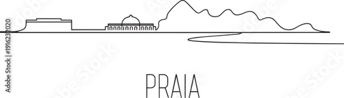 Praia skyline line art vector illustration showing landscape of cape verde capital city icons