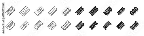 Random Access Memory, Computer RAM - vector icons, editable line.
