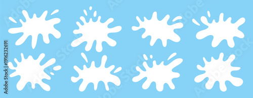 Water or milk puddle frame with wavy edges and splash shapes vector illustration set. Perfect for creative water-themed designs and decorative borders with liquid drip effects