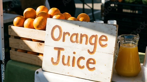 Fresh Orange Juice Stall With Hand Painted Wooden Sign