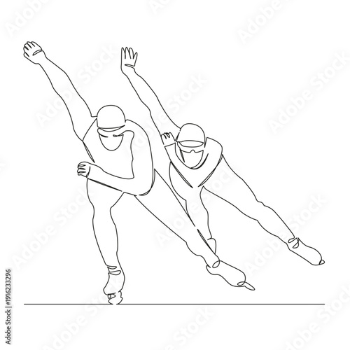 One continuous single drawing line art flat doodle man, sport, competition, athlete, race, indoor, rink, skate, professional. Isolated image hand draw contour on a white background; hand drawn; not AI