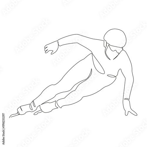 One continuous single drawing line art flat doodle speed, athlete, competition, male, training, sport, agility, determination, race. Isolated image hand draw contour on a white background; hand drawn;