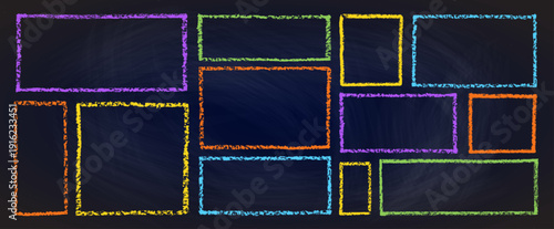 Colorful kindergarten crayon frame with hand-drawn doodle border vector illustration set. Cute childish design perfect for school projects, children s art, and playful text backgrounds.