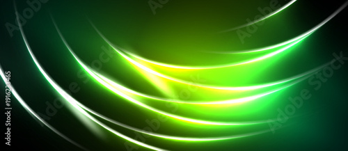 Abstract green energy lines flow, creating dynamic light effect. Smooth curves suggest movement, depth, vibrant glow.
