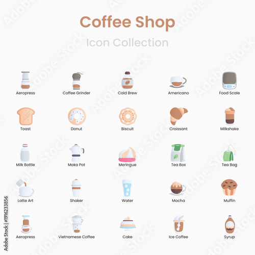 Cafe and coffee culture vector icons for beverage and restaurant projects