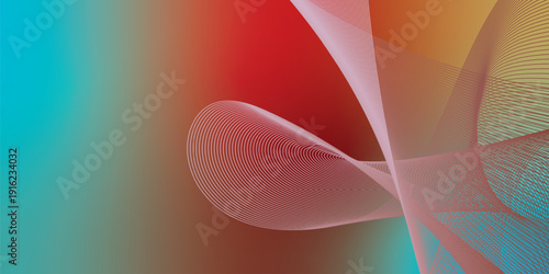 Bisque red and azure abstract shape grainy gradient background with black backdrop and noisy texture for wide banner poster and header design