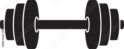 Vector hand drawn silhouette of dumbbell isolated on white background. Template for sport icon, symbol, logo or other branding. Modern retro illustration