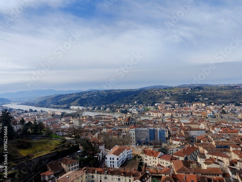 Bild auf Leinwand Vienne,France -Febrary 15,2026: An aerial view of Vienne from hill of Pipet