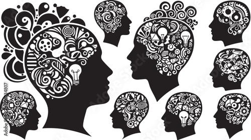 Silhouettes of people with creative and imaginative minds