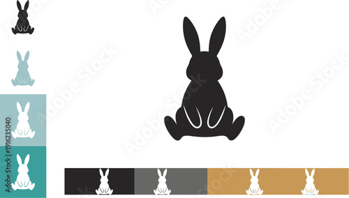 Simple black silhouette icon depicting a cute bunny rabbit sitting upright with long ears ready for spring design projects