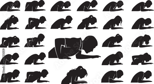 Silhouette of a person in various prayer positions sequence