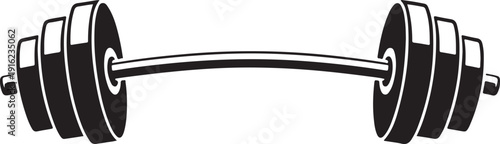 Vector hand drawn silhouette of curved dumbbell isolated on white background. Template for sport icon, symbol, logo or other branding. Modern retro illustration