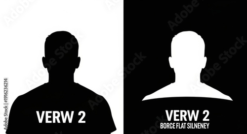 Two anonymous silhouettes facing forward in black and white split background for placeholder or template usage