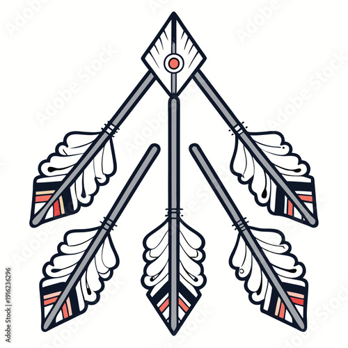 Three arrows with feathers and colorful tips