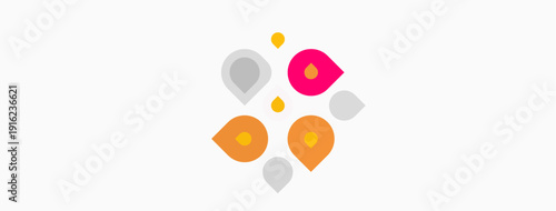 Abstract colorful shapes resembling droplets or bubbles. Minimalist design with muted orange, gray, pink hues on white background. Simple, modern.