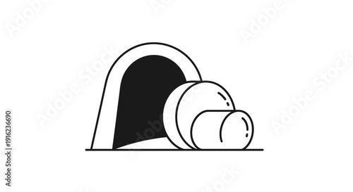 Stylized illustration of a burrow entrance with round objects