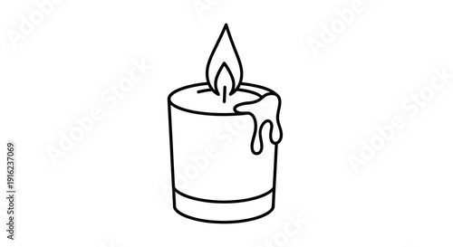 Simple Line Art of a Burning Candle with Dripping Wax