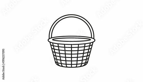 Simple Line Art of an Empty Woven Basket with Handle