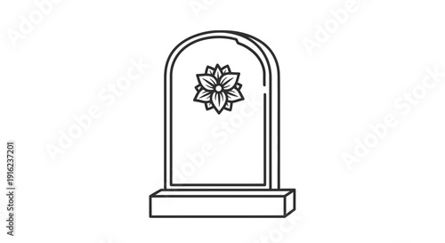 Simple Line Drawing of a Tombstone with Flower Carving