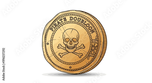 Pirate Doubloon Coin with Skull and Crossbones - Vintage Treasure