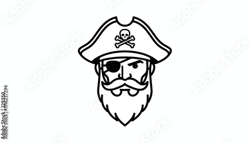 Pirate Head Icon with Eye Patch and Skull Hat
