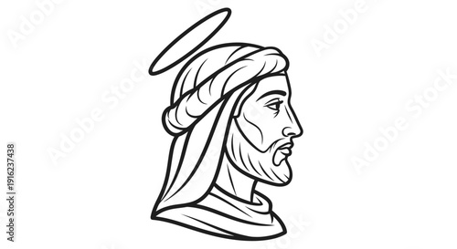 Profile Silhouette of Jesus Christ with Halo, Religious Iconography, Spiritual Symbol