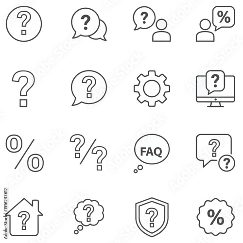 Set of help settings and round the clock support illustration icons. Vector icons depicting customer service, support, and frequently asked questions
