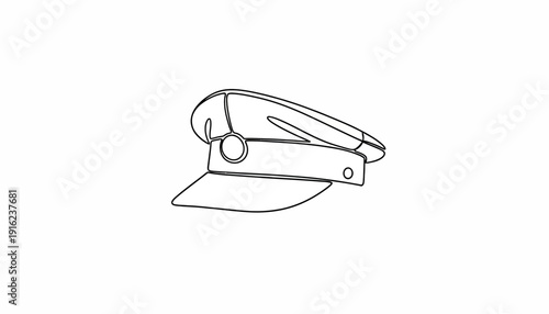 Minimalist Line Art of a Captain's Hat on White Background