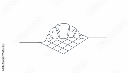 Minimalist line art illustration of a croissant on a picnic blanket