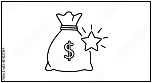 Money Bag with Dollar Sign and Shining Star Icon - Financial Success and Reward Concept