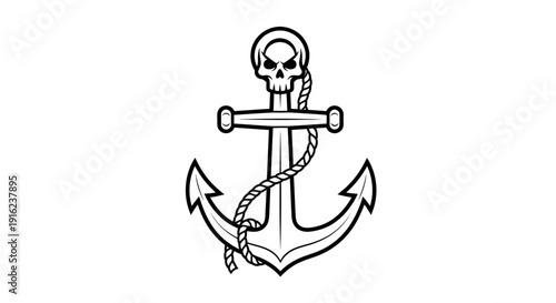 Nautical Skull Anchor Tattoo Design Vector Illustration