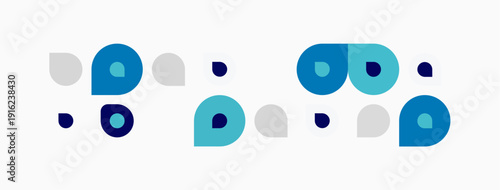 Abstract shapes, circles, squares, blue, gray tones. Minimalist design, simple composition, modern aesthetic. Clean lines, geometric forms.