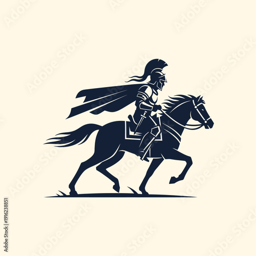 Galloping Armored Knight on Horseback in Dynamic Silhouette.