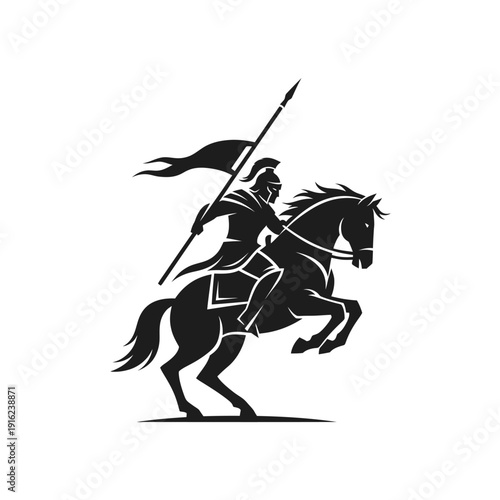 Galloping Knight with Spear and Banner Silhouette.