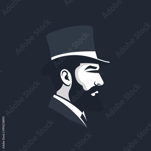 Gentleman with Top Hat and Beard in Profile.
