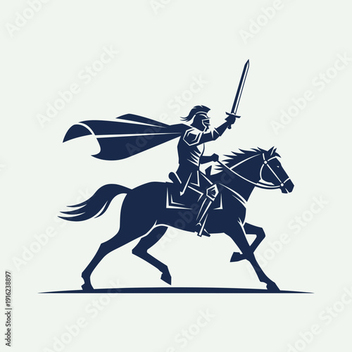 Galloping Knight with Sword and Cape on Horseback.