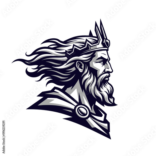 King Warrior Bearded Man Crowned Majestic Regal.