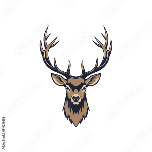 Majestic Deer Head with Antlers, Detailed Illustration.