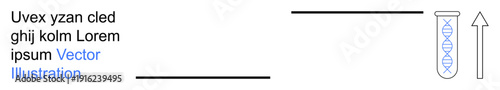 Genetic research, biotechnology, innovation, DNA analysis, scientific progress, laboratory science. Test tube containing a DNA strand with an upward arrow beside it. Genetic research