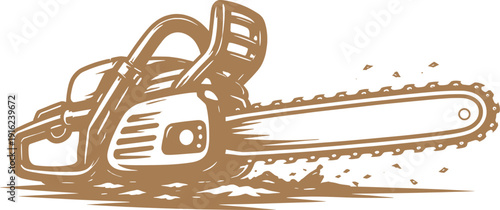 Chainsaw Woodcutting Tool Vintage Engraving Style Illustration.