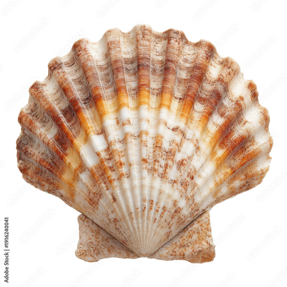 Fototapeta premium Unique Fluted Brown Scallop Shell Captured in Detail PNG on Transparent Background