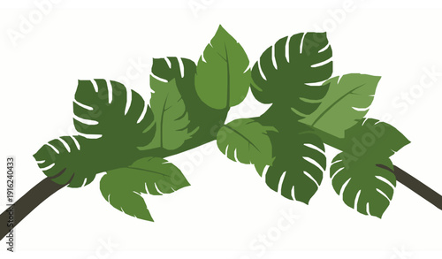Fresh tropical plant leaves close up green branch vector illustration isolated