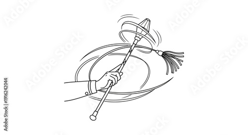 Hand Spinning a Baton with Tassel, Dynamic Motion Lines